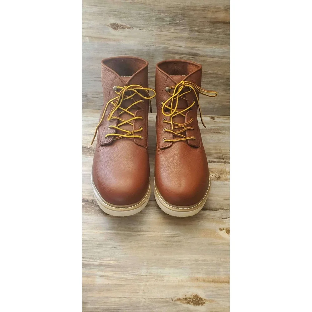 Handpoint Mens Brown Leather Moc Toe Work Boots EVA Wedge Sole CK307 Size‎ 14